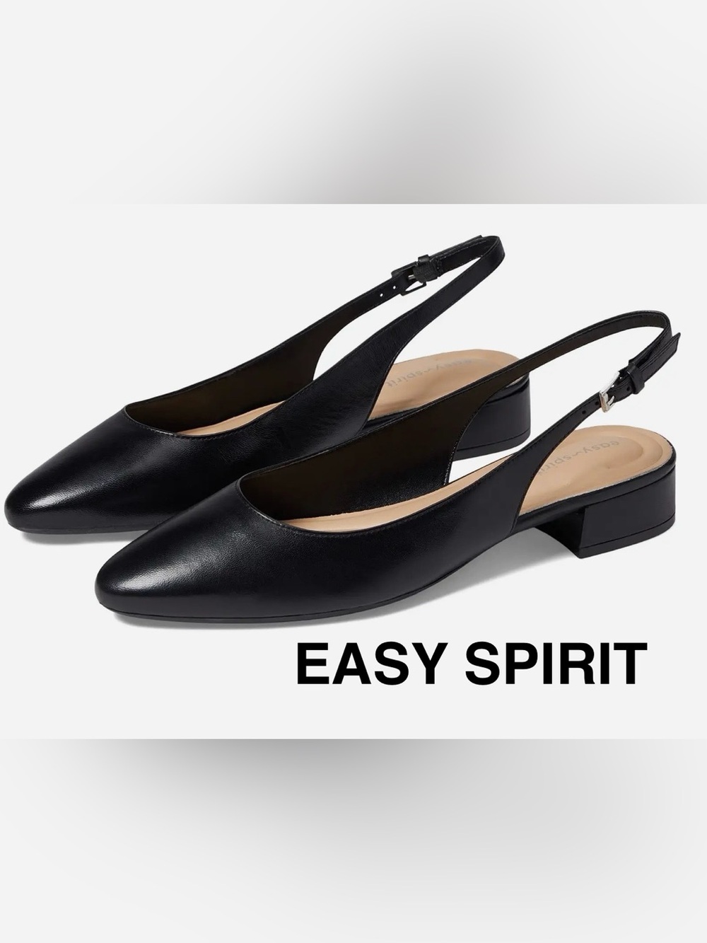 Easy Spirit Black Leather Slingback Pointed Toe Flats - Size 9 - EUC